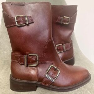 Vince Camuto Boots Womens Size 8/38 Alicenta Buckle Zip Up Mid-Calf Leather Moto
